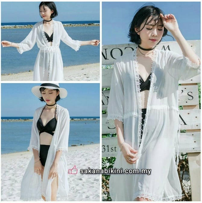 仙女款！长款蕾丝雪纺比基尼罩衫
