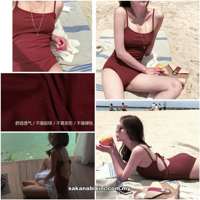 复古露背连体泳衣