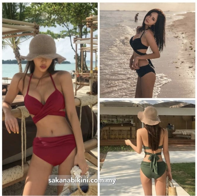 复古绿多种穿法钢托比基尼
