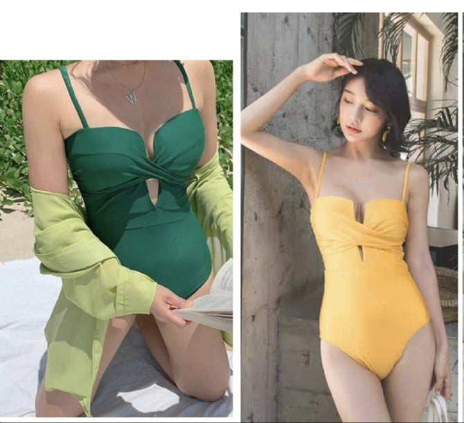复古色连体泳衣