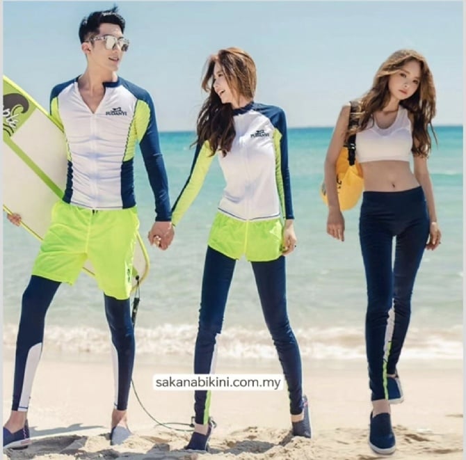 情侣撞色泳衣潜水服（女五件套+男三件套）