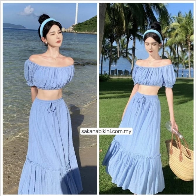 浅蓝两件套沙滩装