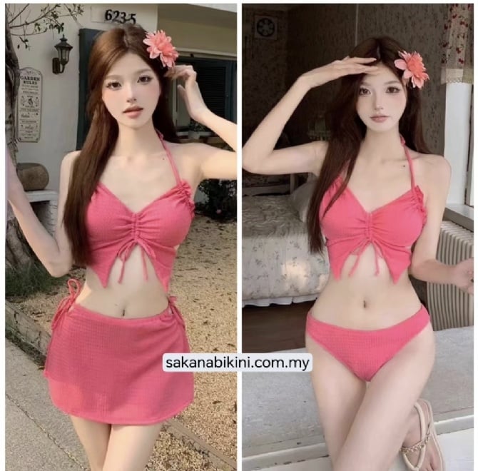 多巴胺粉色三件套比基尼