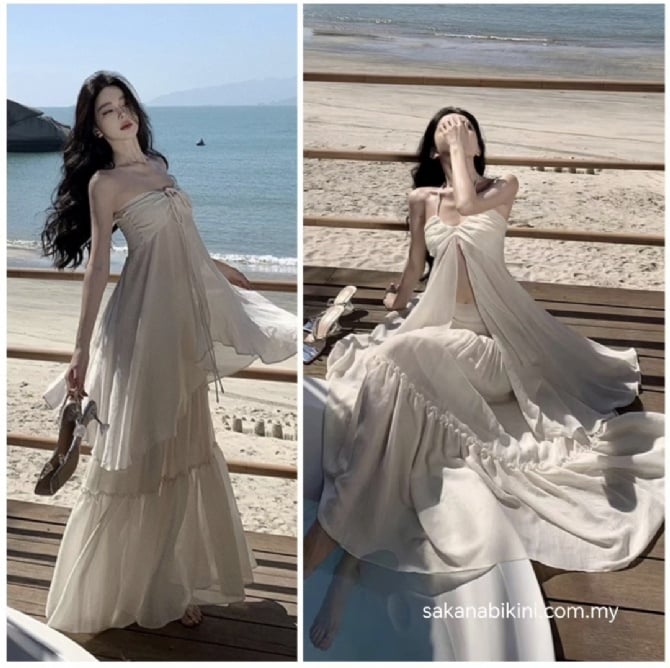 浅杏色仙女度假两件套