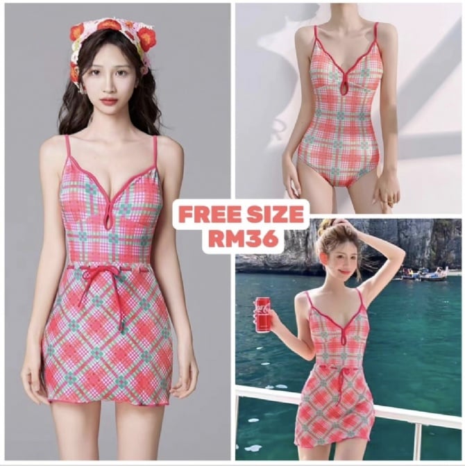 送短裙｜复古两件套泳衣