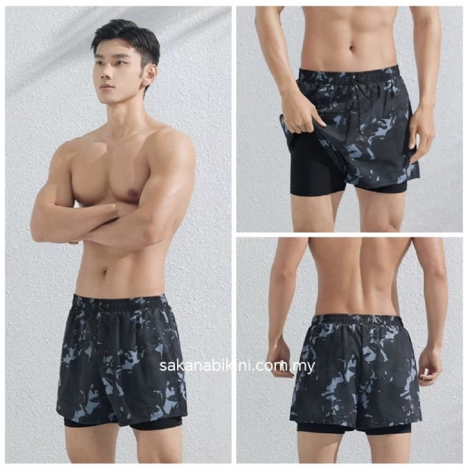 双层防尴尬男泳裤