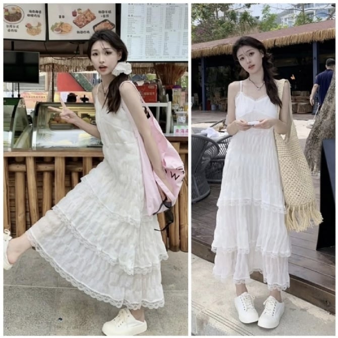 仙女蕾丝蛋糕长裙