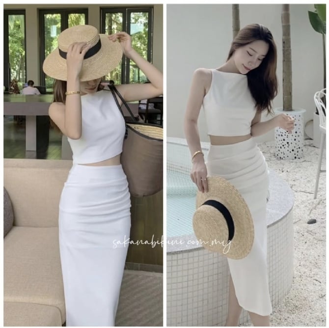 女神款纯白复古套装