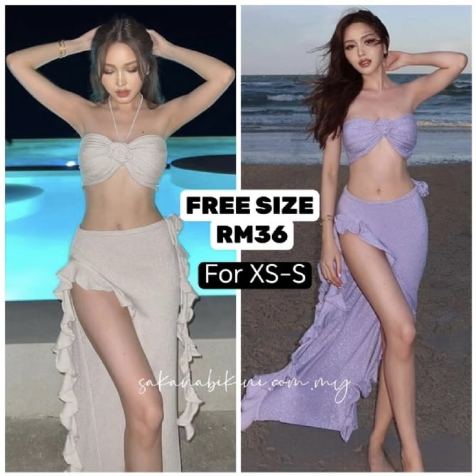 度假风闪闪面料三件套比基尼