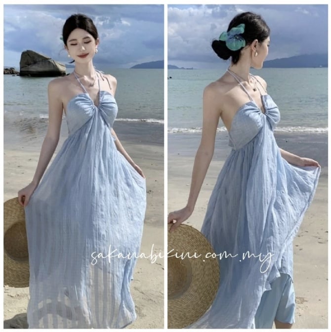海盐淡蓝仙女度假长裙